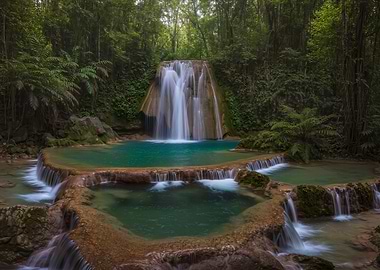 Tropical Waterfall with Turquoise Pools