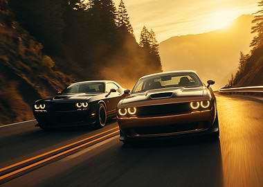 Dodge Challengers on Road