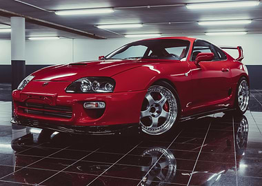 Red Toyota Supra in Garage