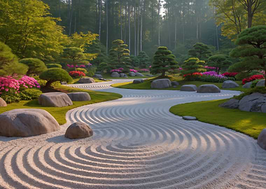 Zen Garden with Sand and Rocks