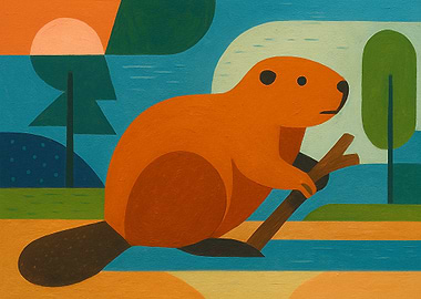 Stylized Beaver in Landscape Painting