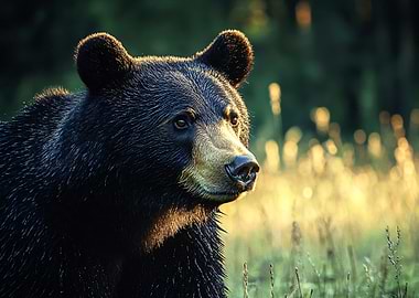 Black Bear Portrait in Golden Light