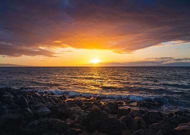 Ocean Sunset with Rocky Shoreline - Maui