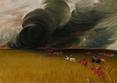 Prairie Fire and Riders Painting by George Catlin