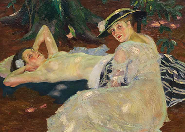 Two Women in a Forest Painting