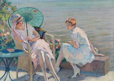 Two Women by the Water Painting