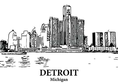 Detroit Michigan Skyline Drawing