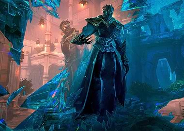 Crystalline Warrior in Fantasy Landscape