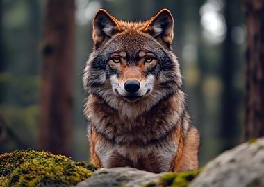 Wolf Portrait in Forest Setting