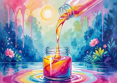 Colorful Liquid Pouring into Jar