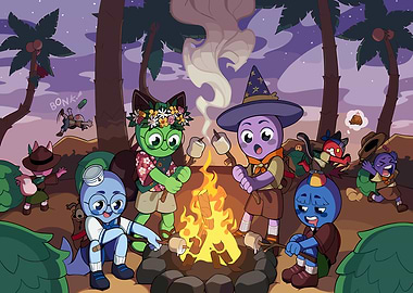 Cartoon Campfire Marshmallow Roast