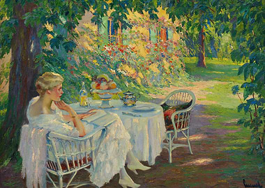 Woman Reading in a Sunny Garden