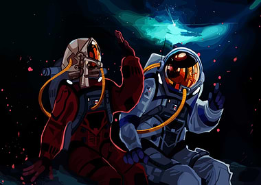 Two Astronauts in Space Illustration