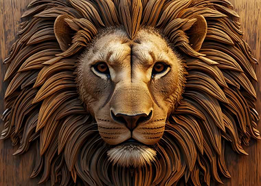 Lion Head Wood Carving