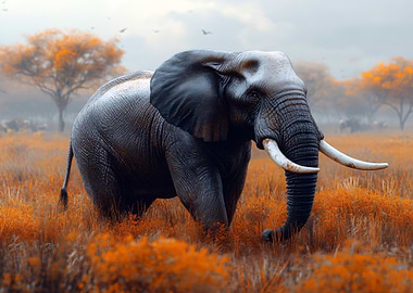 Elephant in Autumnal Savannah