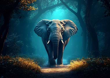 Elephant in a mystical forest