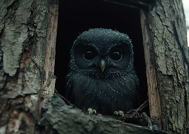 Black Owl in Tree Hollow