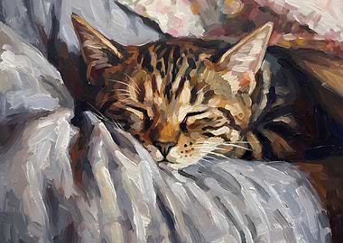 Sleeping Tabby Cat Painting