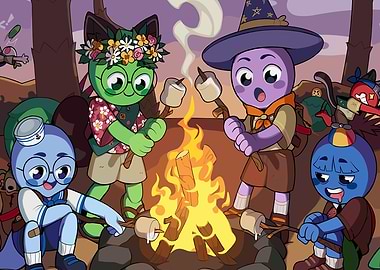 Cartoon Campfire Marshmallow Roast