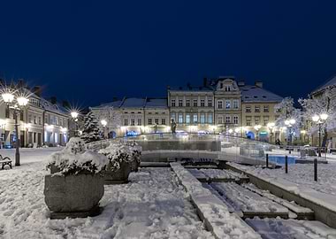 Winter Night in European City Square