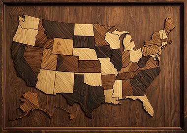 Wooden United States Map Art