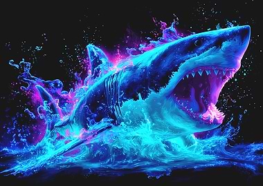 Neon Shark in Water