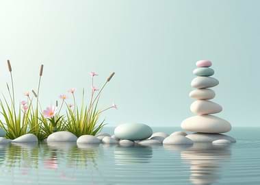 Zen Garden with Stacked Stones