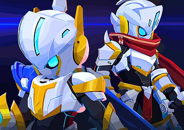 Two Futuristic Robot Knights Illustration