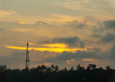 Sunset with Tower and Trees