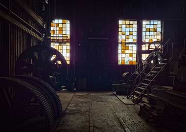 Abandoned Industrial Interior with Large Gears
