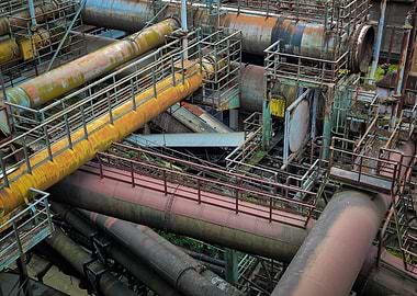 Industrial Complex with Pipes and Walkways