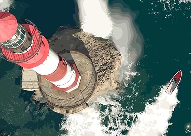Lighthouse and Boat Aerial View
