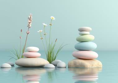 Zen Stones and Flowers Still Life