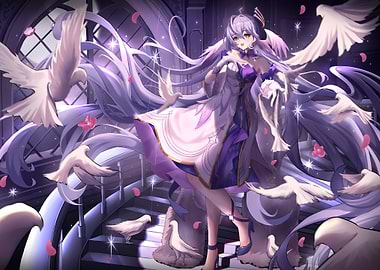 Girl with Doves and Flowers