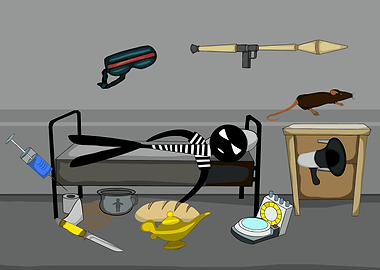 Cartoon Thief in Jail Cell