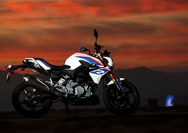 BMW G310R Motorcycle at Sunset