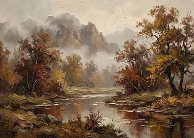 Autumn River Landscape Painting