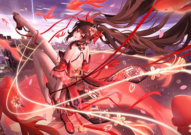 Girl with Goldfish and Cityscape