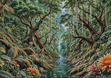 Lush Tropical Rainforest River Scene
