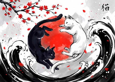 Cat Yin Yang Japanese Art