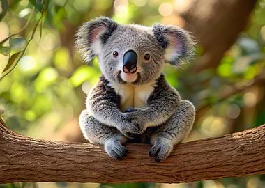 Cute Koala Sitting on Branch