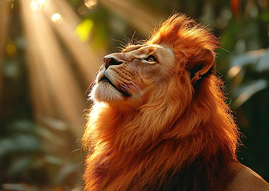 Lion gazing into the light