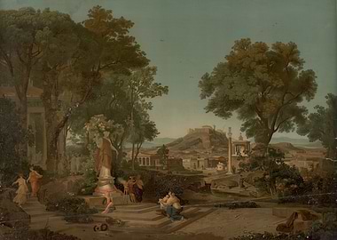 Athens Landscape Painting with Figures