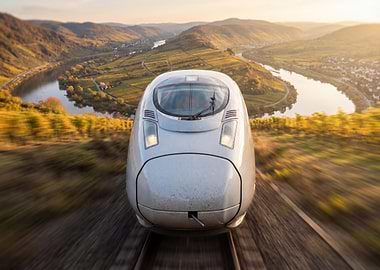 High-Speed Train Through Scenic Landscape