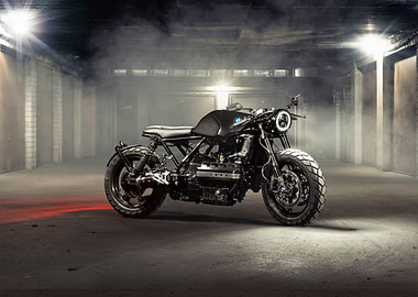 Black BMW Motorcycle in Garage Setting