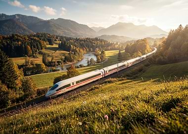 High-Speed Train in Scenic Landscape