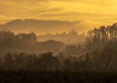 Misty Golden Landscape