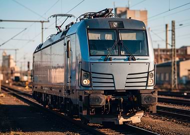 Silver Electric Locomotive Train on Tracks