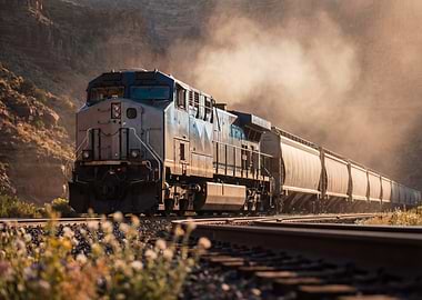 Freight Train in Mountainous Landscape