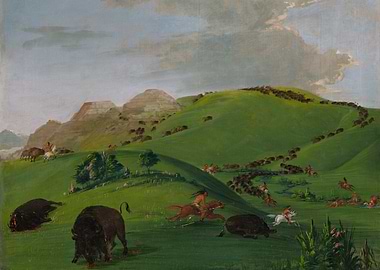 Buffalo Hunt on the Plains Painting